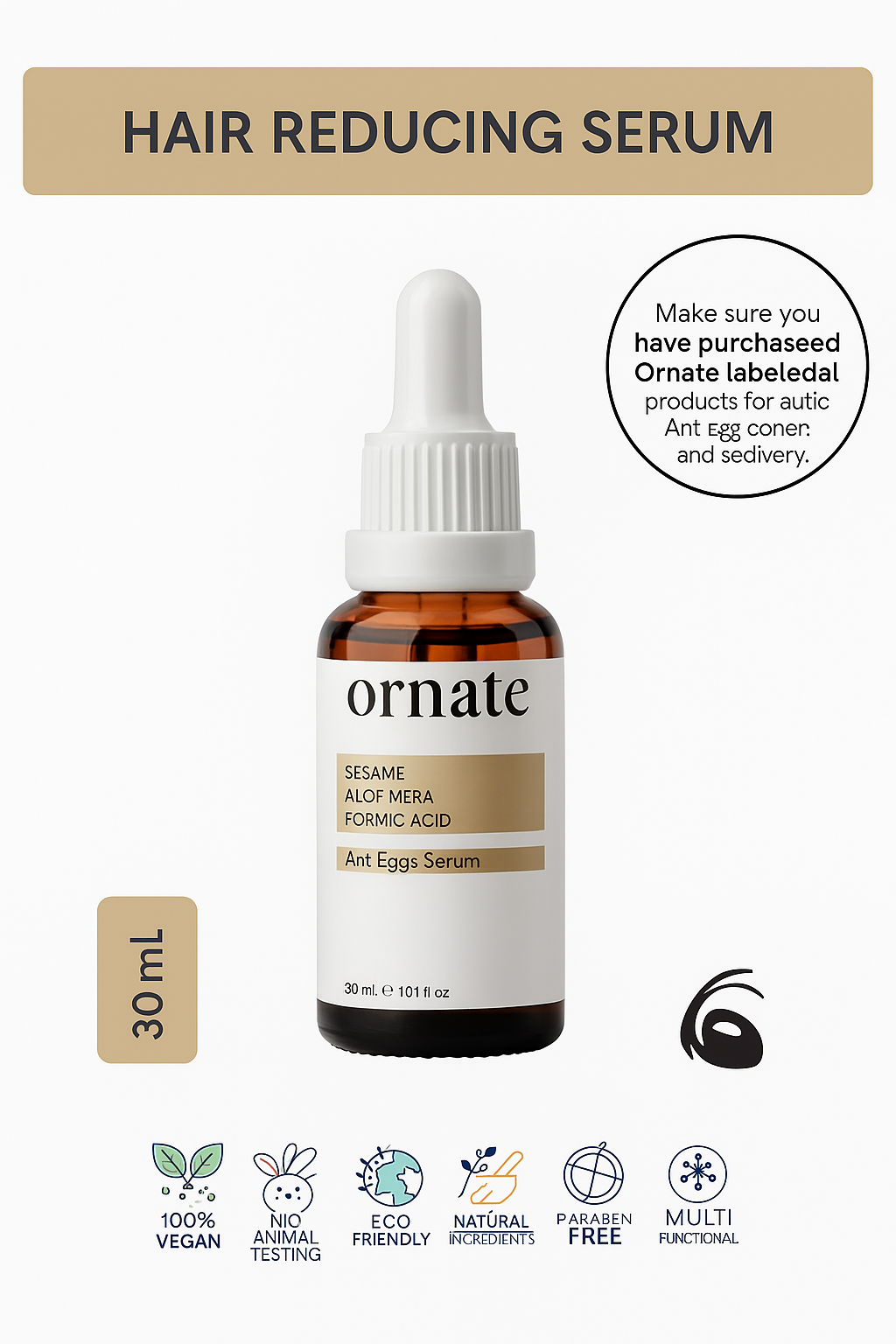 Ant Egg Oil Hair Reduction Serum 30ml – 0.5% Formic Acid & 10% Aloe Vera