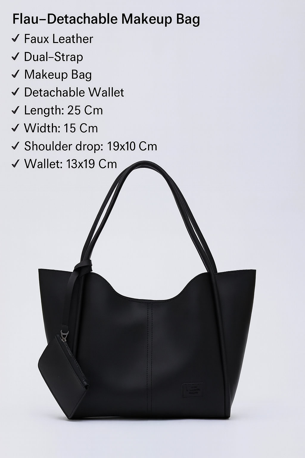 Black SHK108 snap closure faux leather women hand and shoulder bag with detachable wallet and makeup bag spacious daily