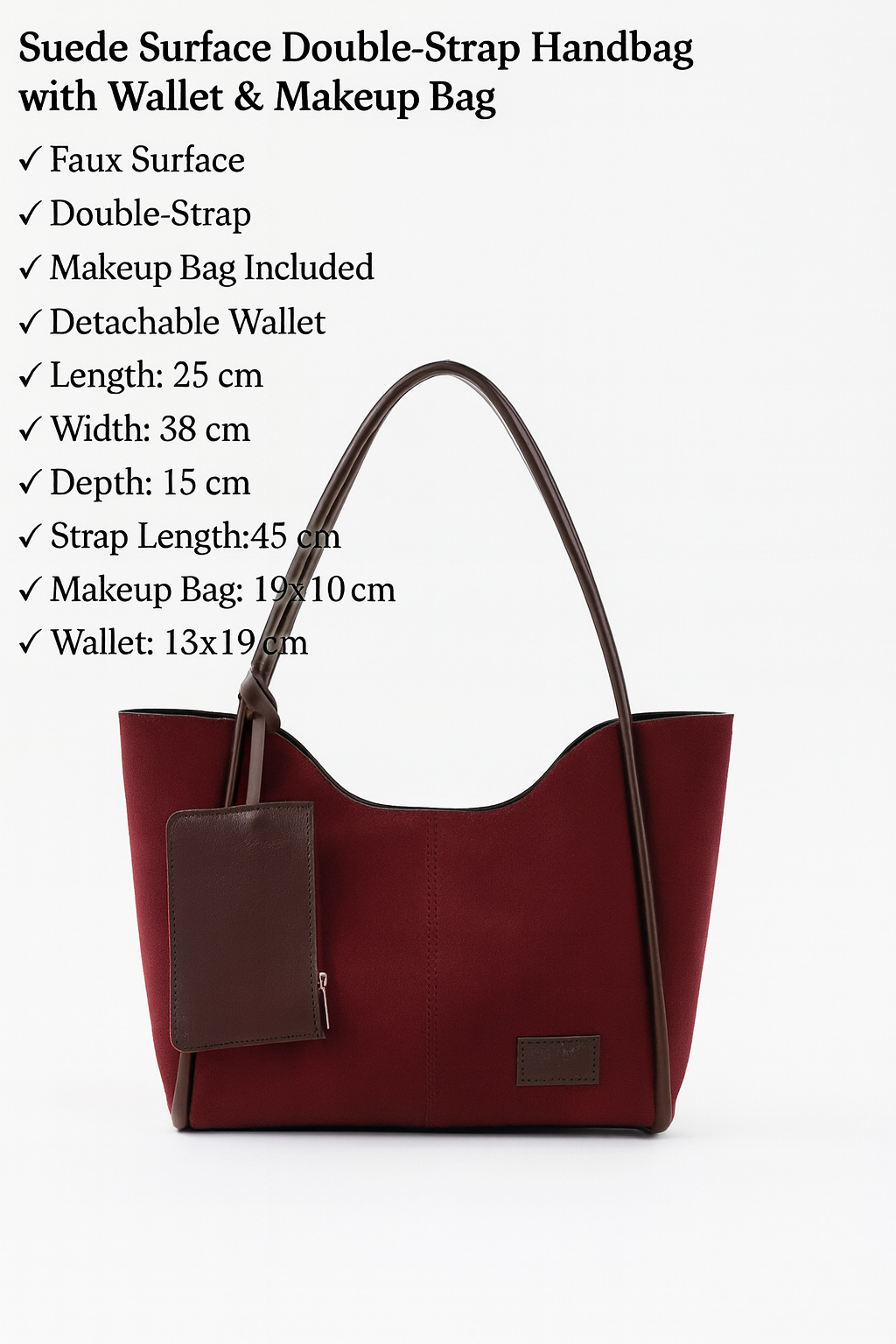 Brown SHK108 faux leather women hand and shoulder bag with wallet and makeup bag