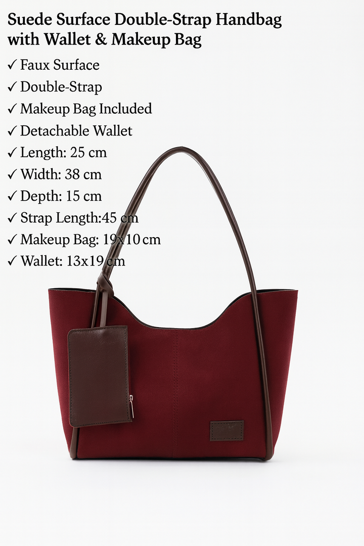 Brown SHK108 faux leather women hand and shoulder bag with wallet and makeup bag