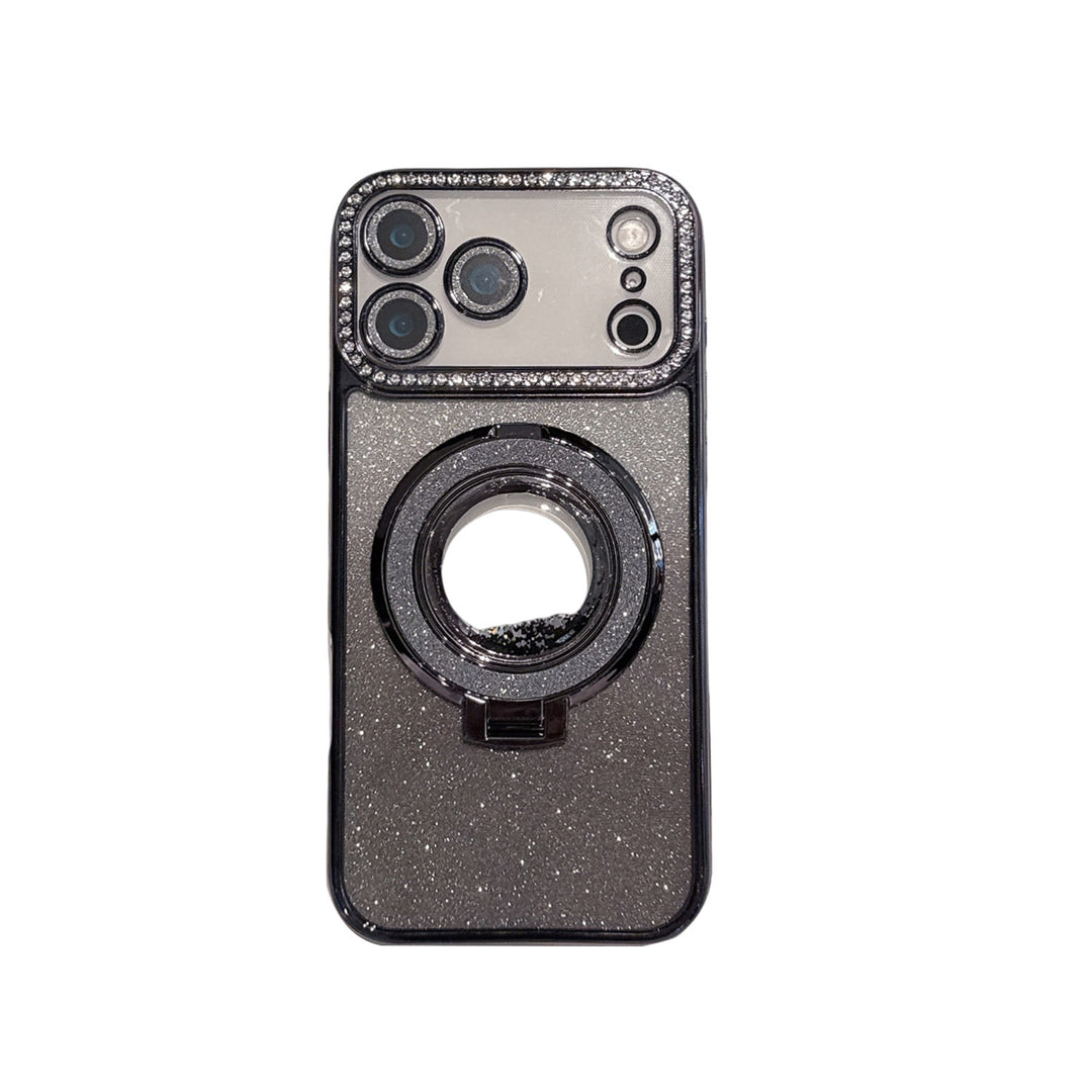 Gradient Flash Shell Phone Case with Magnetic Bracket in Black Silver and Purple