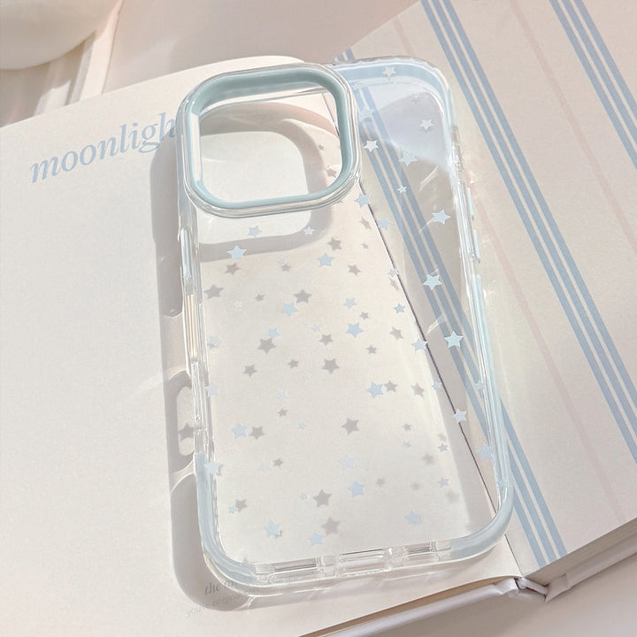 Ins Style Blue Phone Case with Blue Stars and Geometric Design