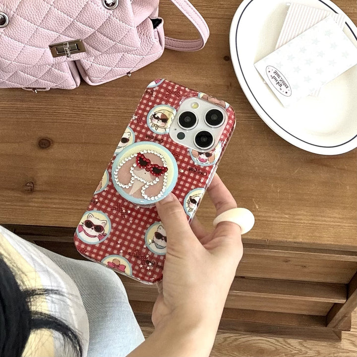 Single Shell and Shell Bracket Phone Case with Cartoon Design