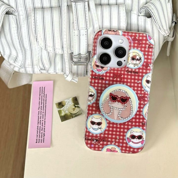 Single Shell and Shell Bracket Phone Case with Cartoon Design