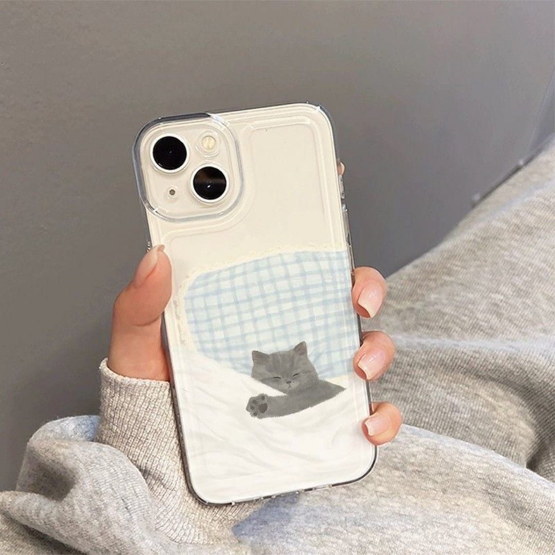 Space Shell Sleeping Cat and Puppy Pattern TPU Phone Case for Apple