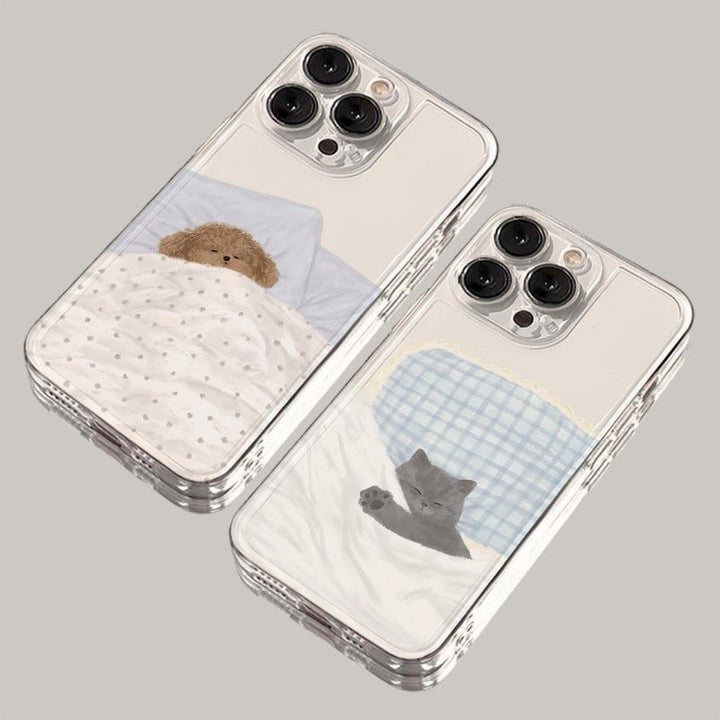 Space Shell Sleeping Cat and Puppy Pattern TPU Phone Case for Apple
