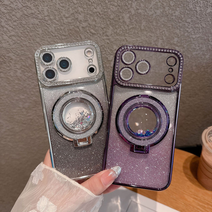 Gradient Flash Shell Phone Case with Magnetic Bracket in Black Silver and Purple
