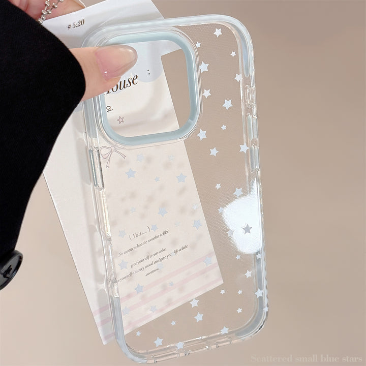 Ins Style Blue Phone Case with Blue Stars and Geometric Design