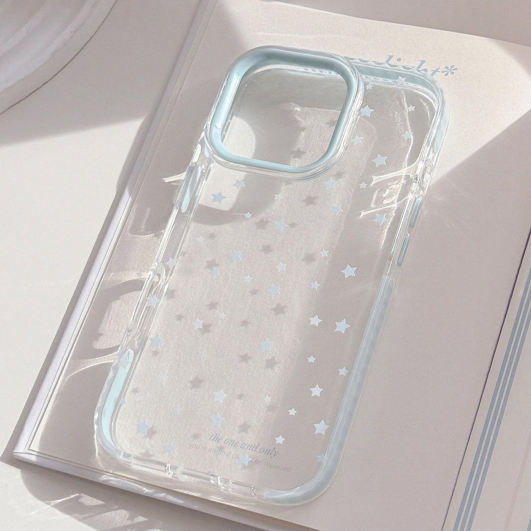 Ins Style Blue Phone Case with Blue Stars and Geometric Design