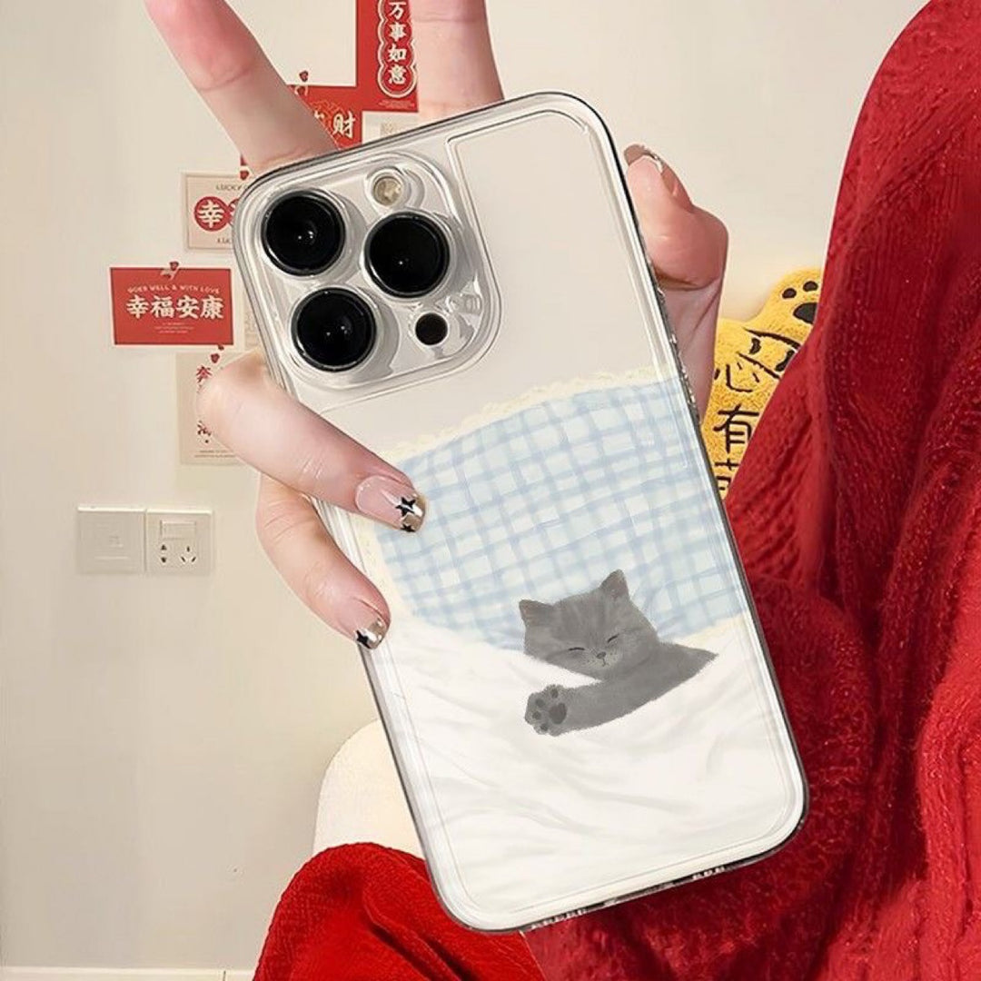 Space Shell Sleeping Cat and Puppy Pattern TPU Phone Case for Apple