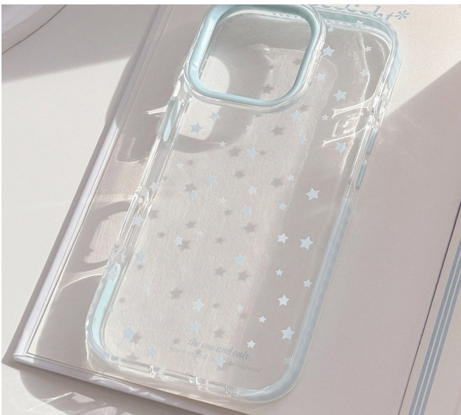 Ins Style Blue Phone Case with Blue Stars and Geometric Design