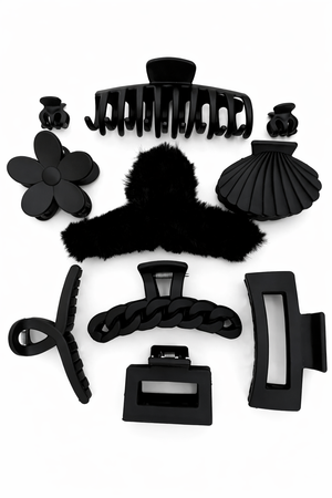 10 Piece Women Black Plush Hair Claw Clip Set Soft Comfortable Daily