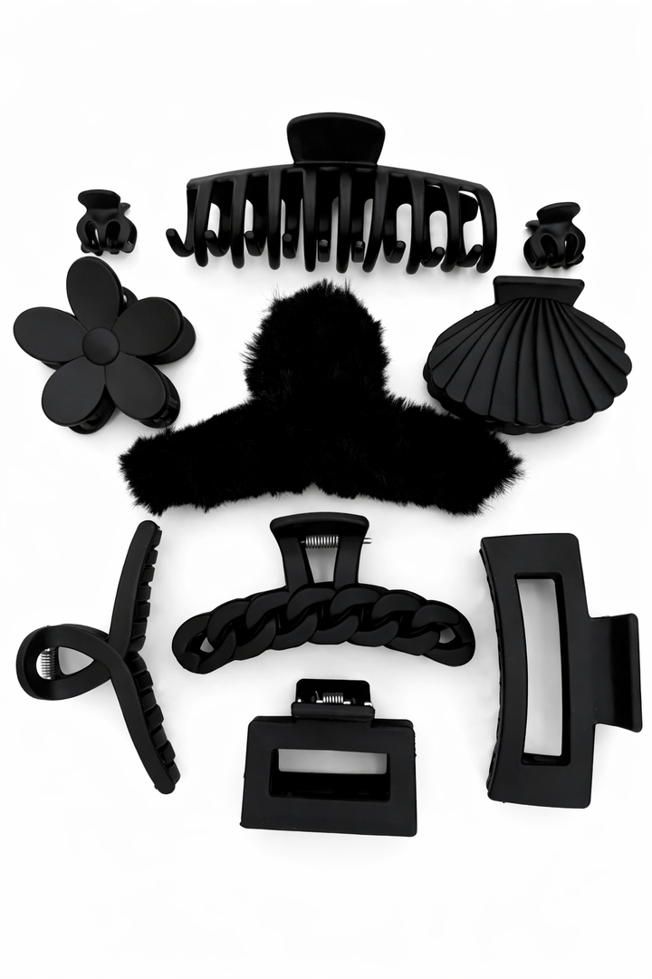 10 Piece Women Black Plush Hair Claw Clip Set Soft Comfortable Daily