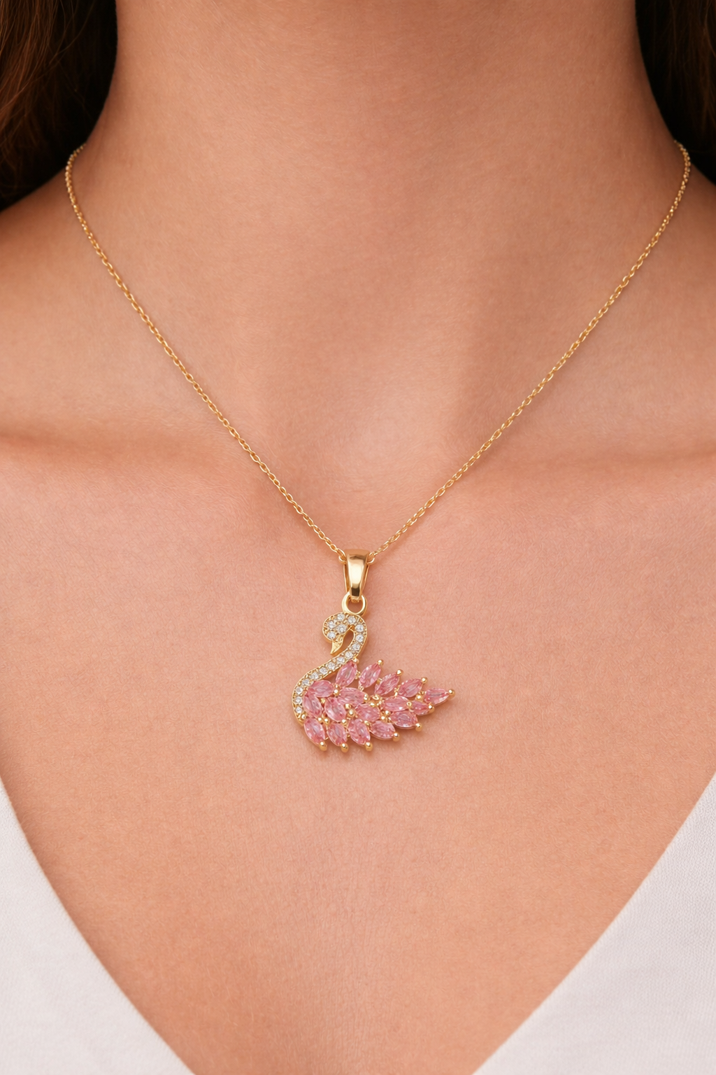 Stainless Steel Pink Swan Necklace for Women