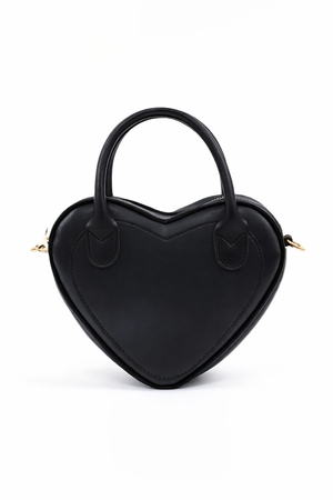 Black Heart Shaped Faux Leather Zipper Bag Single Compartment Hand Arm and Shoulder Bag