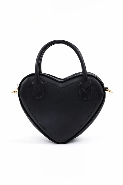 Black Heart Shaped Faux Leather Zipper Bag Single Compartment Hand Arm and Shoulder Bag