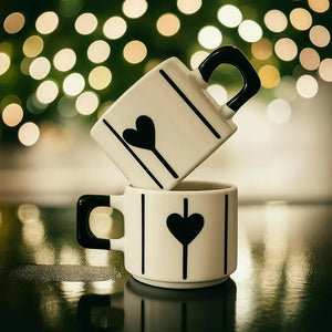 Black Heart Ceramic Mugs Set for Valentine’s Day Modern Romantic Gift - heart ceramic mugs black romantic gift