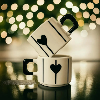 Black Heart Ceramic Mugs Set for Valentine’s Day Modern Romantic Gift - heart ceramic mugs black romantic gift