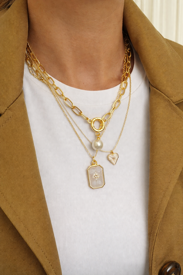 Pole Star Pearl Enamel Necklace Set Three Piece Layered Adjustable Fashion Jewelry Gift for Her