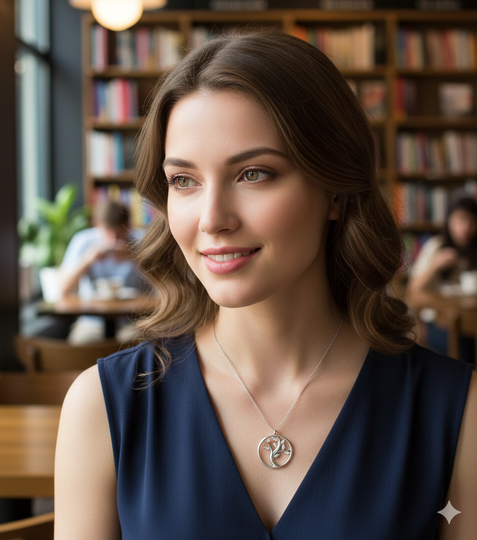 925 Sterling Silver Tree of Life Necklace with Swarovski Stone Certified