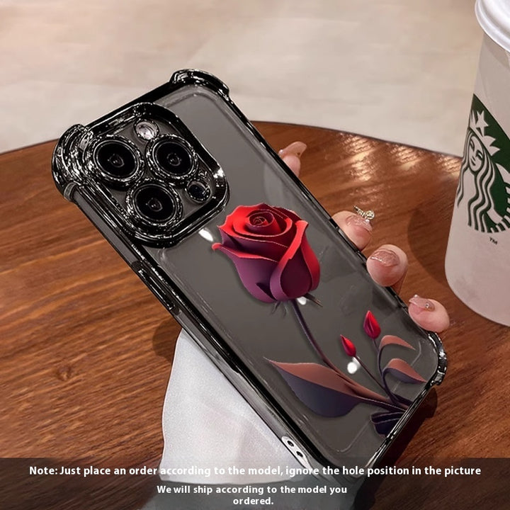 Röd ros och kristallros silvertelefonfodral för Apple-enheter