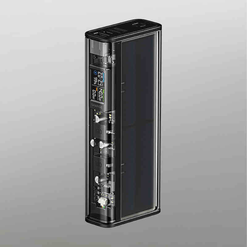 Large Capacity Portable Power Bank with Fast Charging and Transparent Shell - Black / 20000 MA