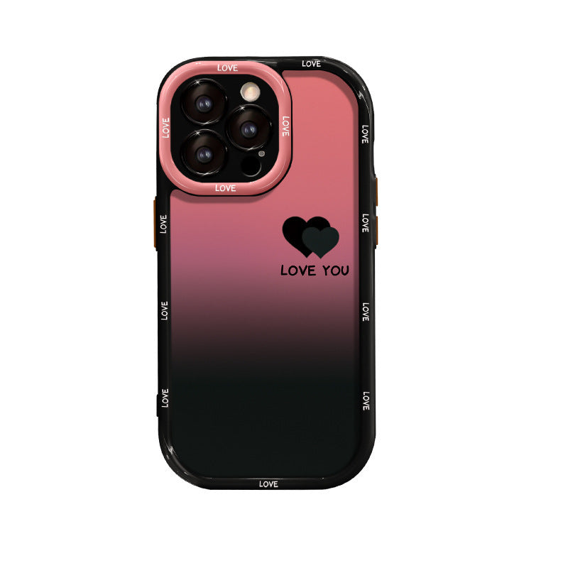 Cream Shell-Classic Black Phone Case with Acrylic Fine Hole and Love Heart Design