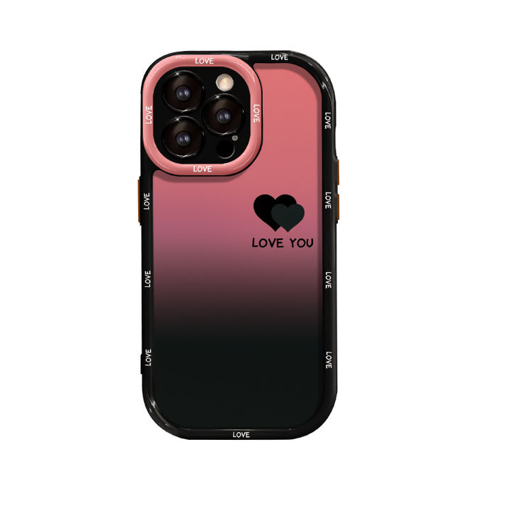 Cream Shell-Classic Black Phone Case with Acrylic Fine Hole and Love Heart Design