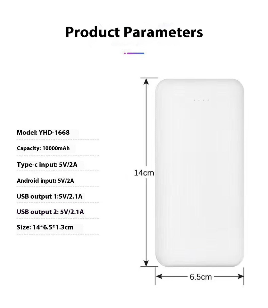 Mini Mobile Power Bank 10000mAh with Charging Cable and Manual
