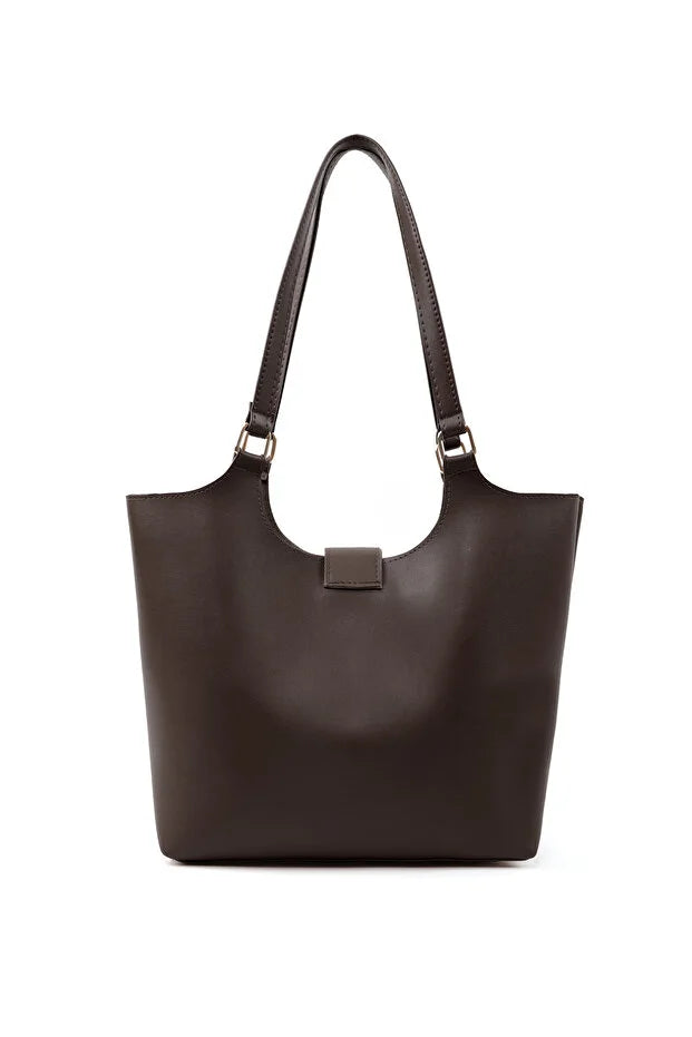 Brown Faux Leather Snap Closure Crossbody Hand Bag Single Compartment Shoulder Arm and Handbag