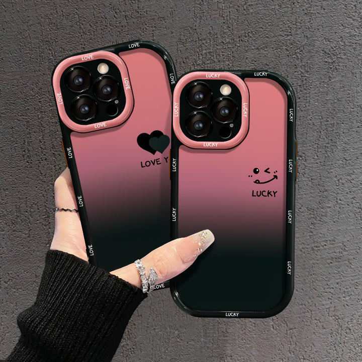 Cream Shell-Classic Black Phone Case with Acrylic Fine Hole and Love Heart Design