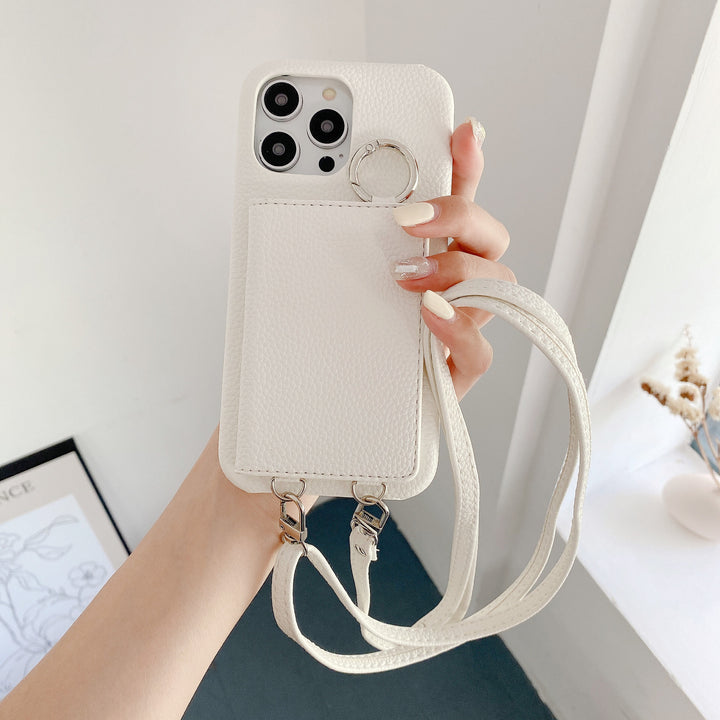 Leather Phone Case with Lychee Pattern and Open Beauty Mirror Feature