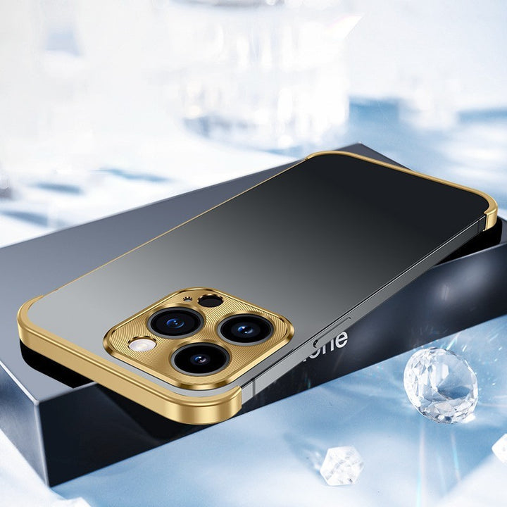 Real Frameless Gold Phone Case with Metal Border for Apple iPhone Models