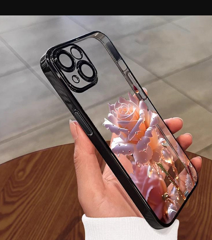 Röd ros och kristallros silvertelefonfodral för Apple-enheter