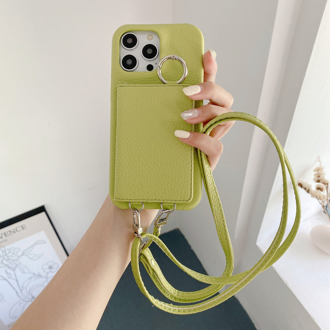 Leather Phone Case with Lychee Pattern and Open Beauty Mirror Feature