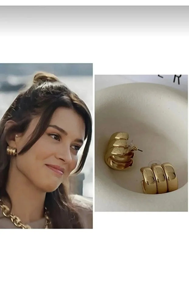 Premium Three Row Steel Rounded Earrings for Women Elegant Daily Jewelry