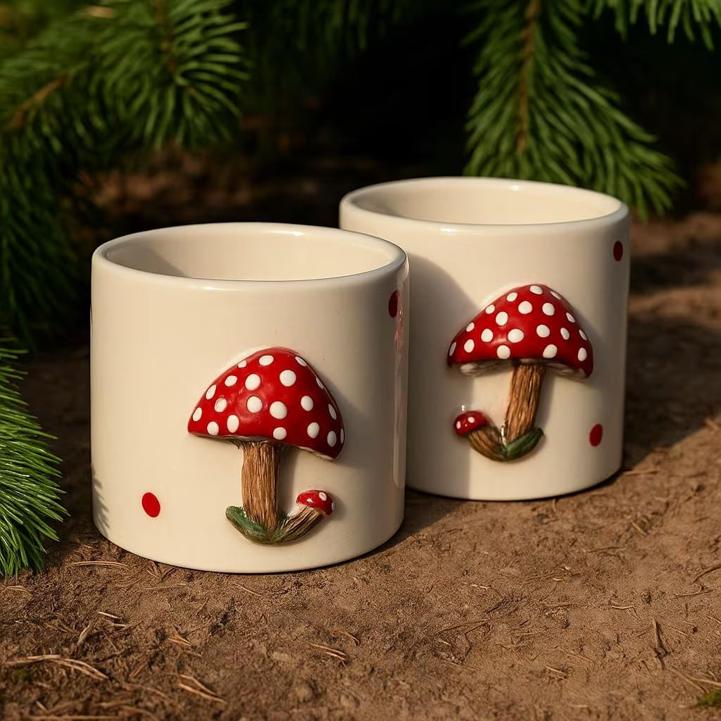 Handmade 3D Mushroom Mugs Set of 2 with 200ml Capacity for Coffee Tea - Teleplus handmade 3d mushroom mugs set nature