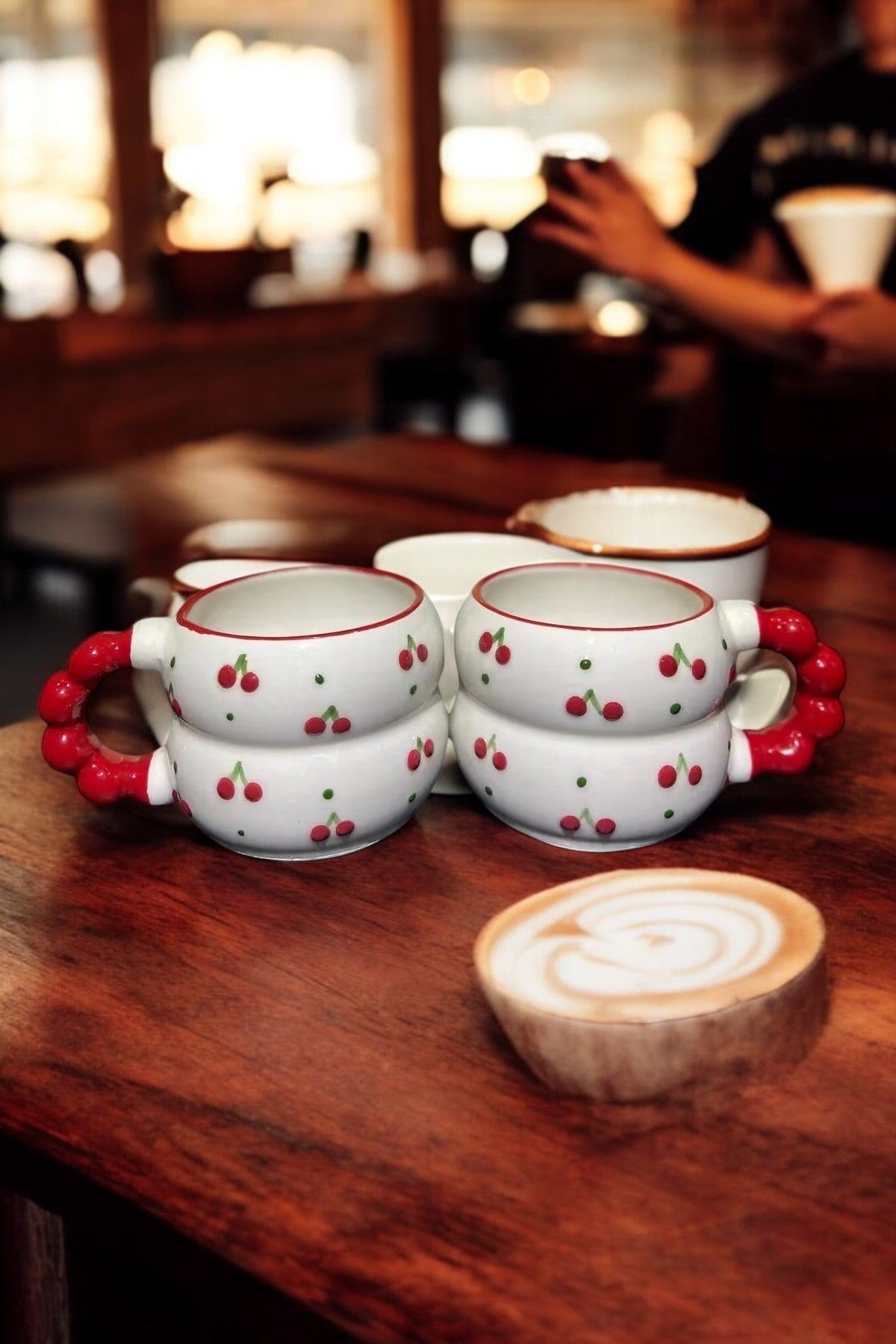 Handmade Ceramic Cherry Mugs Set of 2 325ml Capacity for Fruit Themed Drinkware - Teleplus handmade ceramic cherry mugs