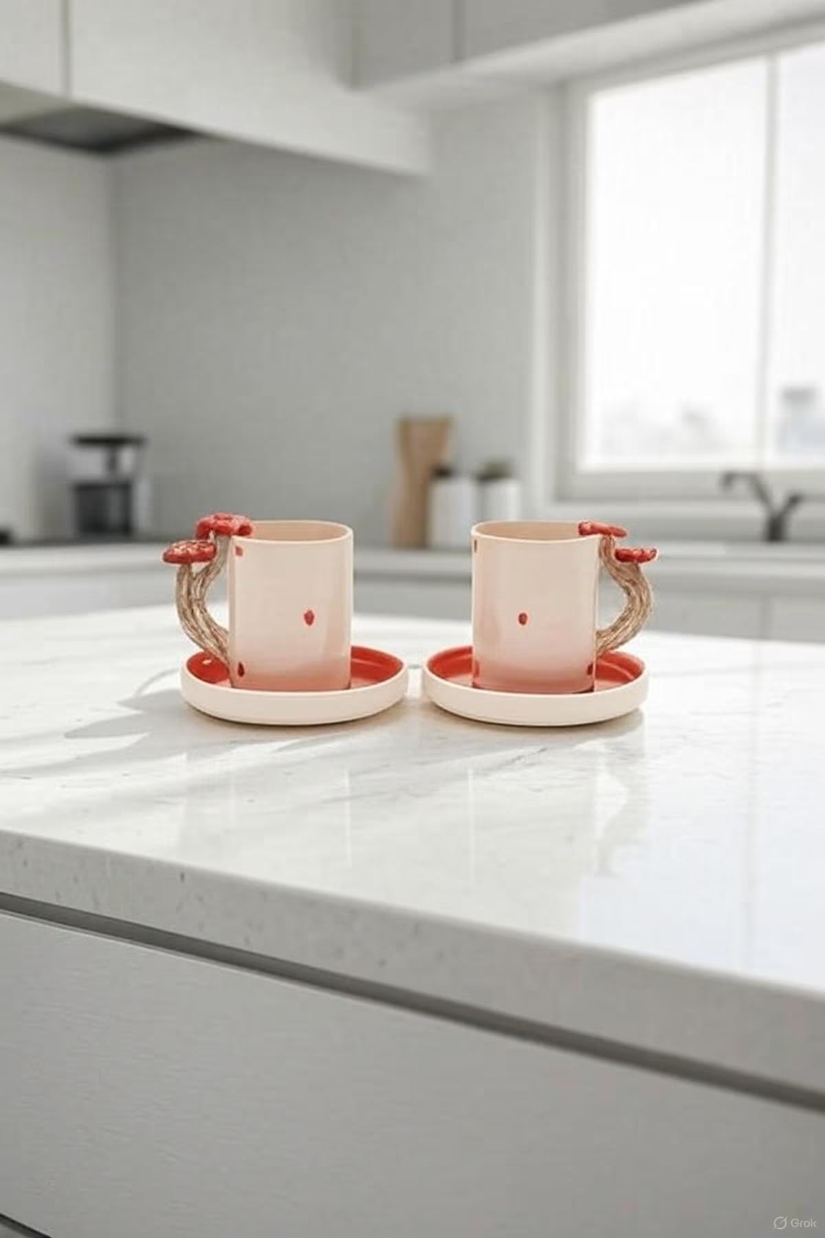 Handmade Ceramic Coffee Cup Set with Mushroom Handles for Cozy Mornings - handmade ceramic coffee mushroom-shaped