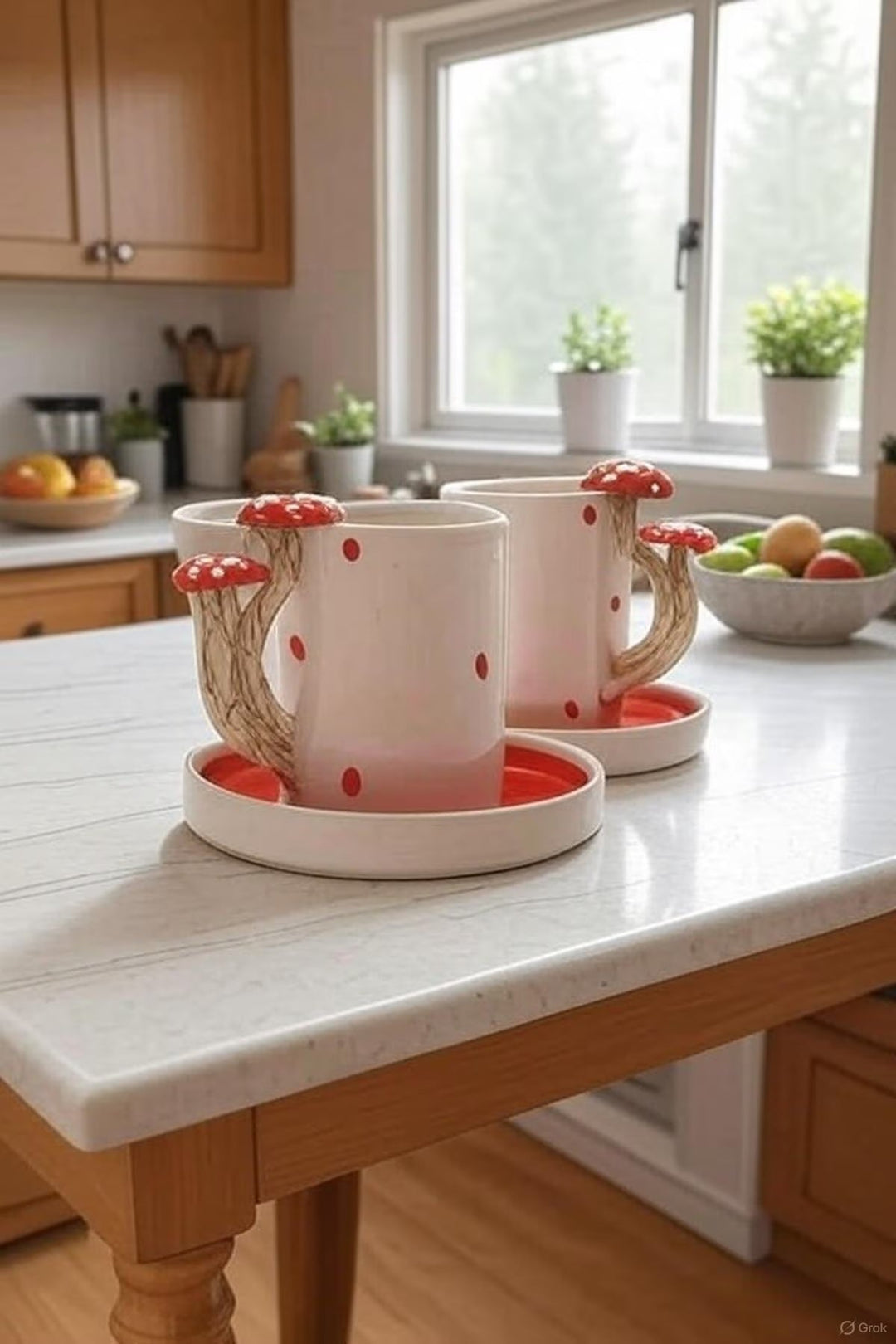 Handmade Ceramic Coffee Cup Set with Mushroom Handles for Cozy Mornings - handmade ceramic coffee mushroom-shaped