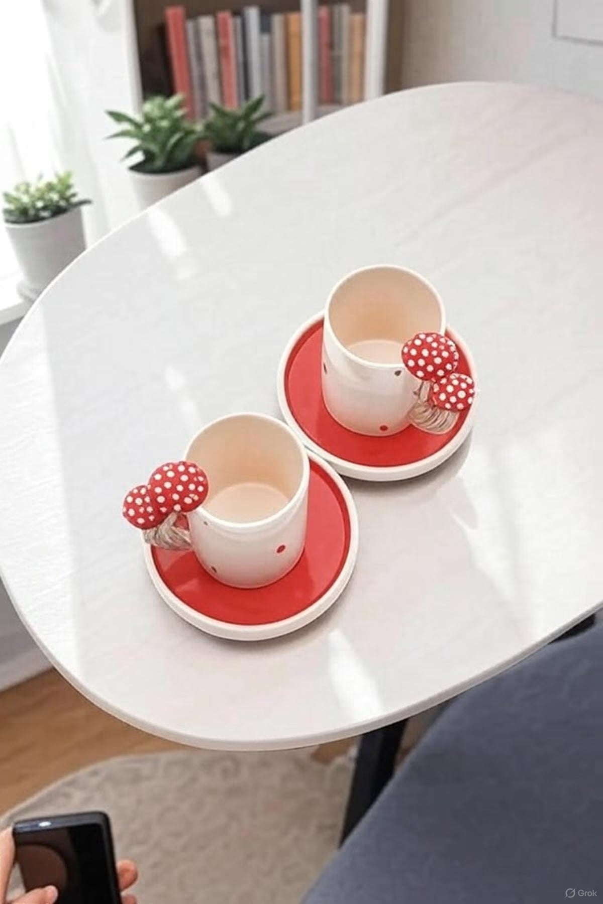 Handmade Ceramic Coffee Cup Set with Mushroom Handles for Cozy Mornings - handmade ceramic coffee mushroom-shaped