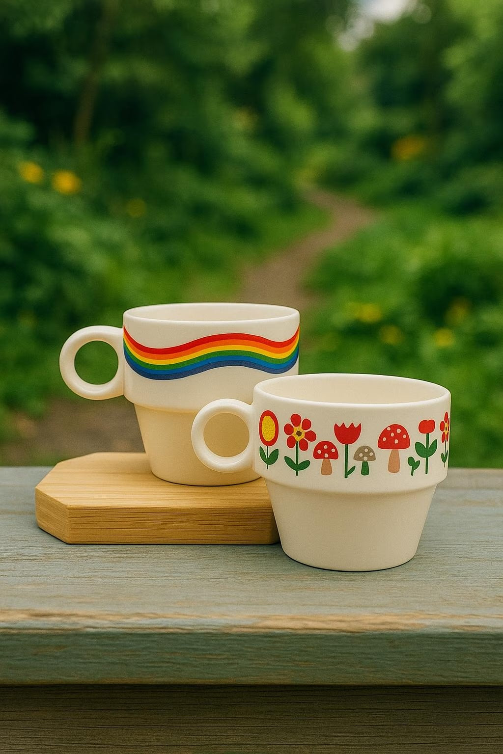 Handmade Ceramic Espresso Cups with Colorful Car and Rainbow Designs for Turkish Coffee - More ceramic espresso cups
