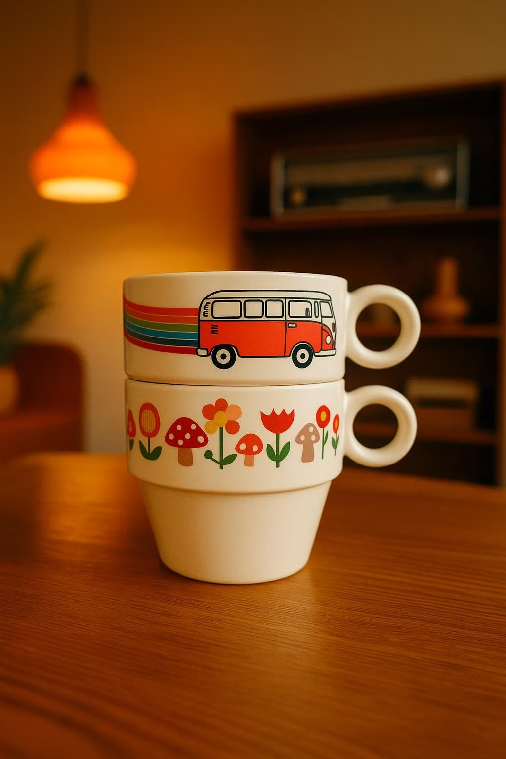 Handmade Ceramic Espresso Cups with Colorful Car and Rainbow Designs for Turkish Coffee - More ceramic espresso cups