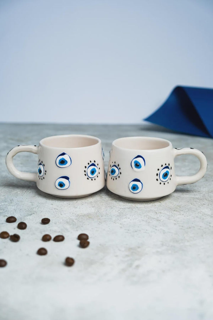 Handmade Ceramic Evil Eye Mug Set for Protection and Style - handmade ceramic evil eye mug set