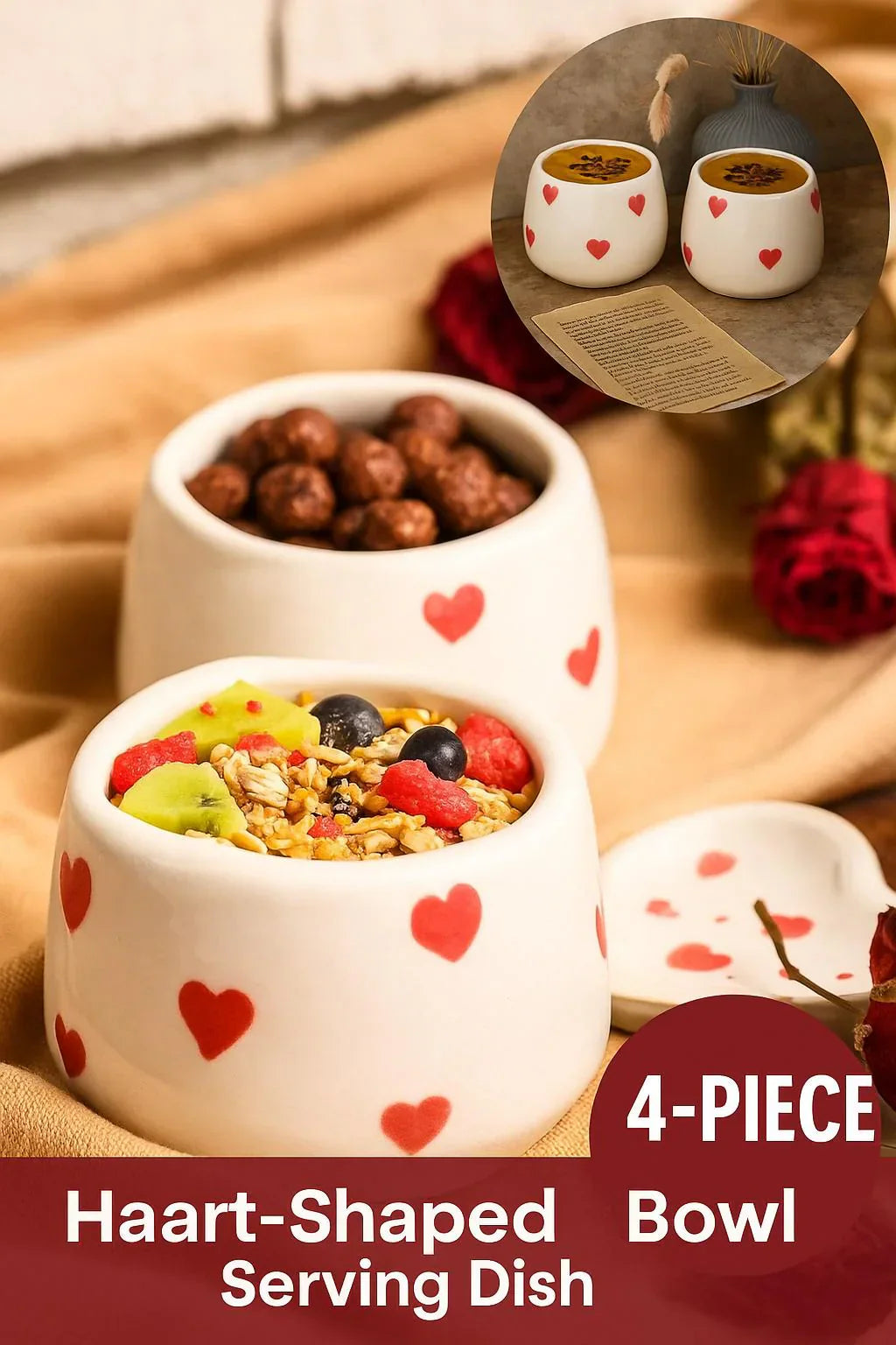 Handmade Ceramic Heart Bowl Set for Kitchen Decor and Romantic Table Settings - handmade ceramic heart cottagecore