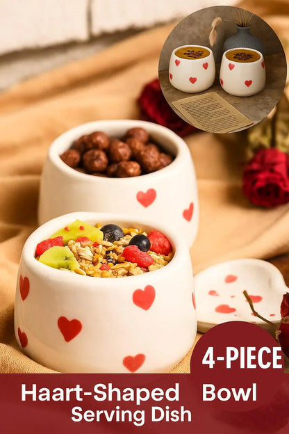 Handmade Ceramic Heart Bowl Set for Kitchen Decor and Romantic Table Settings - handmade ceramic heart cottagecore