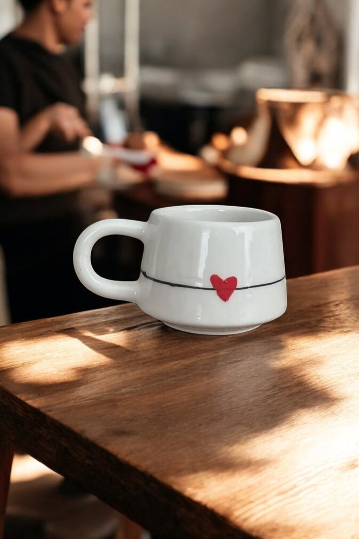 Handmade Ceramic Heart Mug for Valentine’s Day Gift - handmade ceramic heart mug gift