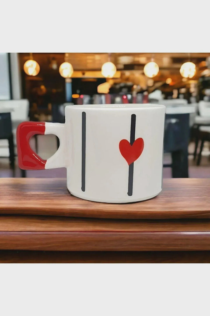 Handmade Ceramic Heart Mugs Set with Red Design for Elegant Gifts - ceramic heart mugs handmade red design