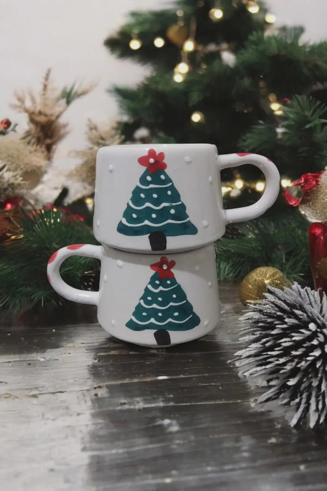 Handmade Ceramic Mug Set with Pine Tree Design for Nature Lovers - pine tree design handmade ceramic mug nature lovers