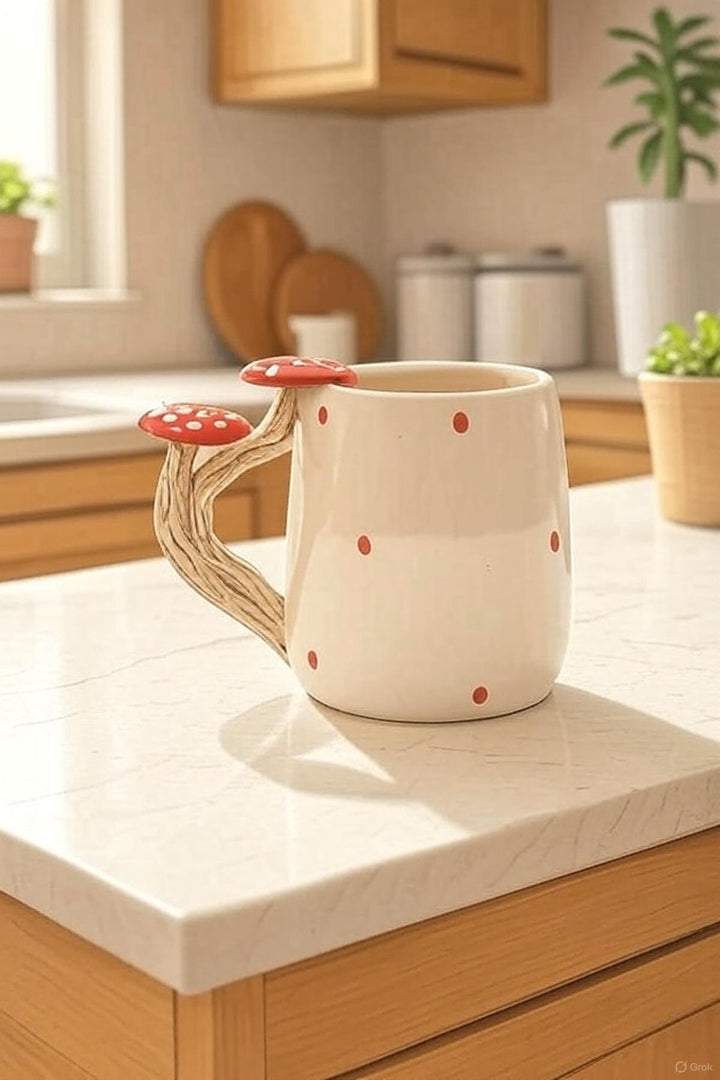 Handmade Ceramic Mug with Mushroom Handle 400ml Rustic Forest-Inspired Design - handmade ceramic mug mushroom handle